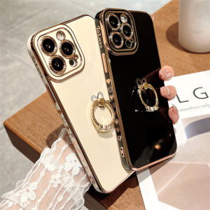 FLOVEME Ring Holder Soft Electroplated for IPhone 14 Pro Max Phone Case for IPhone 13 Pro Max 11 12 13 14 Plus Side Love Heart Silicone Cases Cover