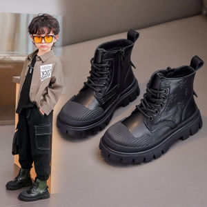 BIZOT Boys Riding Hiking Boots Autumn Winter Kids Ankle Strap Motorcycle Style Leather Boots For Boy