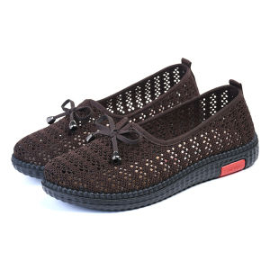 รองเท้าผ้าปักกิ่ง ผู้หญิง ฤดูร้อน ใหม่ นุ่ม ด้านล่าง ระบายอากาศได้ดี ตาข่าย กันลื่น ใส่สบาย ผ้าฝ้าย ลำลอง รองเท้าส้นแบนแบบสวม