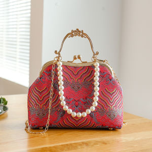 Large Capacity Lace Womens Bag Hanfu Style Single Shoulder Crossbody Pearl Handbag High End Gift Soft Shell Daily Use