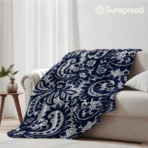 Beast Kingdom | Dark Blue Lace Paisley Soft Warm Flannel Blanket Lightweight Cozy Christmas Halloween Home Decor Room
