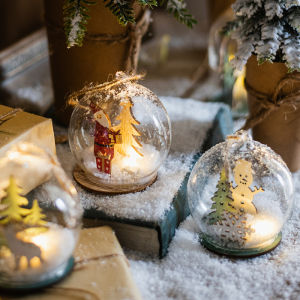 Juhuan คริสต์มาสแก้วตกแต่งเครื่องประดับสโนว์บอลหน้าต่างส่องสว่างปาร์ตี้แขวนไฟตกแต่งต้นคริสต์มาส