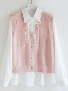 Sweet Short Sleeveless V-Neck Knitted Vest Womens Style 2025 Autumn Winter New Arrival College Trend Button Detail Thickened