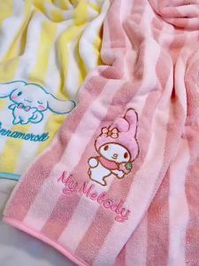 Sanrio Cartoon Cute Towel Bath Towel Dry Hair Cap Set Cinnamoroll Kuromi My Melody Household Soft Coral Fleece Childrens Bath Set