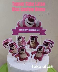 Topper Lotso bisa Custom Nama Anak untuk Hiasan / Dekorasi Kue Ulang Tahun Karakter Birthday Cake