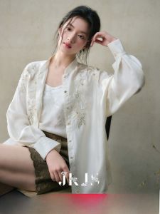 JK＆JS | New Chinese Style Lightweight Embroidered Shirt JKJS Ruo Shi Guang Heavy Work White Cotton Design Sensation Womens Fashion