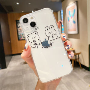 Cute Bear Rabbit Silicone Phone Case Transparent Full Cover Protection for iPhone 13 pro Max Apple 12 Soft 7 8 plus Couples