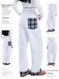 กางเกงยีนส์ขาบานเอวสูงสีขาว ทรงหลวม สำหรับผู้หญิง ฤดูใบไม้ร่วง/ฤดูหนาว กางเกงขายาวทรงขากว้าง สไตล์ใหม่ ปิดซิป