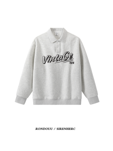 American Retro Polo Neck Sweatshirt Women Spring Autumn Loose Design Sense Small Crowd Turn Collar Top Fashion Commute