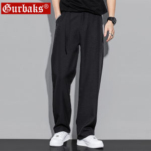 Gurbaks กางเกงลำลองแนวไฮสตรีทสำหรับผู้ชายกางเกงขายาวทรงหลวมกางเกงสูทขากว้างทิ้งตัวได้ดีกางเกงสีดำดูแพงแมทช์ลุคง่าย