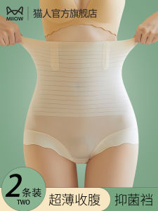 Slimming High-Waist Postpartum Womens Underwear Cat Person Seamless Thin Briefs Abdomen Control Hip Lifting Shapewear