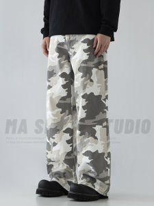 American Style Mens Casual Camouflage Wide Leg Pants Loose Fit Comfortable Straight Cut Trousers for Daily Wear