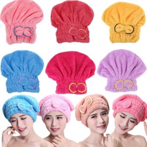 Coral Fleece Hair Drying Hat Soft Bowknot Bath Cap Quick-drying Water Absorption Hair Towel Girls Women Makeup Headwear Caps Fashion Bathroom Supplies