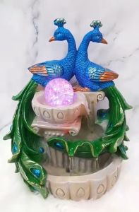 Home Decor Polyacrylic Peacock Water Fountain Dual Peacock Design with Pastel  Crystal Gifting Purpose peacock fountain