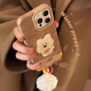 Leather Three-Dimensional Puppy Patch 15 for Apple 16promax Phone Case Iphone14 Retro 15 Pompons 13