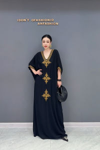 Loose V-neck Fashionable Womens Dress Korean Style Autumn New Arrival Casual Batwing Sleeve Long Skirt Style Polyester Blend