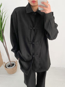 Loose Long Sleeve Shirt Men Women Dark Style Button Design Chinese Traditional Polo Collar Spring Autumn Fashionable Casual Shirt