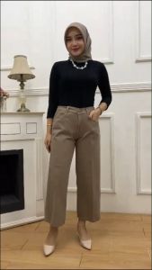 Celana Wanita Highwaist Kulot Jiens mozza