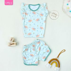 Little Q - Baju Bayi Setelan Kaos Kutung dan Celana 3/4 print motif usia 0-4 Tahun