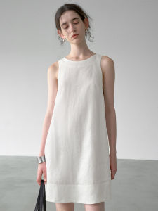 100 Percent Pure Linen Sleeveless Dress Summer White Vacation