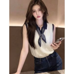 PEIXI | Apricot Color Square Neck Illusion Two-Piece Knit Sleeveless Top