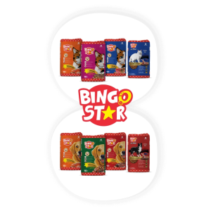 Bingo Star Adult Dog Food อาหารสุนัขโต บิงโกสตาร์ ชนิดเม็ด 1kg เสริมภูมิต้านทาน โปรตีนสูง สำหรับสุนัข 1 ปีขึ้นไปทุกสายพันธุ์