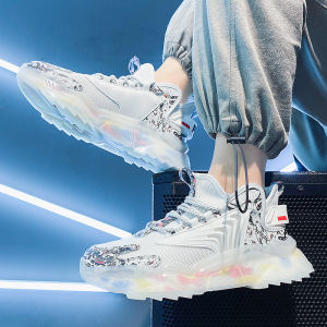 Breathable Summer Mens Running Shoes Thin Mesh Upper Sporty Trendy Casual Versatile Jelly Sole Dad Shoes Childrens Youth