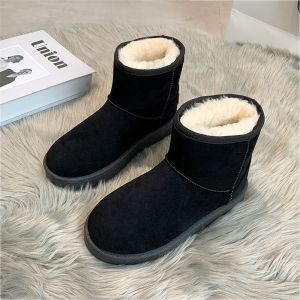 Giày Bốt Đi Tuyết Lông Da Dày Ấm Áp Mùa Đông Phong Cách Mới Chống Trượt Đế Dày Mũi Tròn Thường Ngày Giày Bốt Ngắn