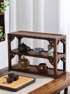 Double Storage Rack Tea Set Teacup Teapot Storage Rack Wooden Retro Chinese Display Rack Desktop Storage Rack