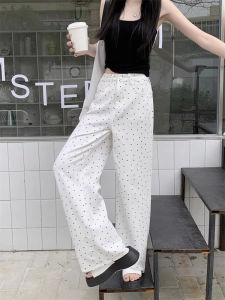 Y2K Korean Style Womens Black Polka Dot Wide Leg Jeans New High Waisted Slimming Draped Floor-Length Straight Pants Streetwear