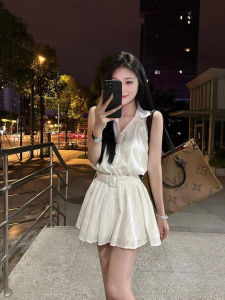 เซ็กซี่แขนกุดBacklessชุดผู้หญิงสูงเอวA-Lineกระโปรงฤดูร้อนสบายๆเสื้อผ้าทํางานสีแดงร้อนการออกแบบความรู้สึก