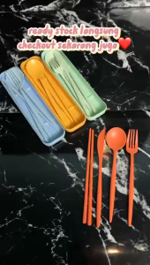 QSHL0809 Set Sendok Garpu Sumpit Pisau 4in1 Set Alat Makan Travel Warna
