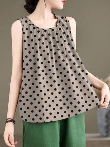 เสื้อกั๊กแขนกุดพิมพ์ลายสไตล์เกาหลีสำหรับผู้หญิงในช่วงฤดูร้อน ทรงหลวม ทรงเอ คอตั้ง แขนกุด ทรงหลวม ทรงเข้ารูป ทรงหลวม ทรงเข้ารูป