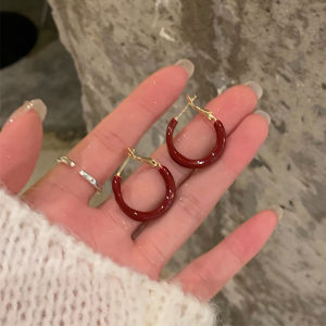 Pianist | Retro New Year Wine Red 925 Silver Earrings