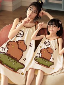 Đồ Ngủ Trẻ Em Modal Mùa Hè Đầm Ngủ Dây Đeo Nhẹ Áo Chui Đầu in Hình Cừu Nhỏ Áo Chui Đầu Cho Bé Gái Quần Áo Mặc Nhà Cho Bé Gái