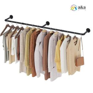 A&A A A Clothes Rack 184CM 92CM Industrial Pipe Clothing Rack Wall Mounted Closet Rod Space-Saving Heavy Duty Hanging Bar Multi-Purpose Hanging Rod for Closet Storage 3 Base