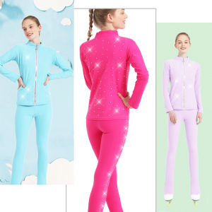 Kids Girls Floral Ice Skating Training Pants Ice Avia Sports and Fitness Training Suit with Ice Skating Trousers Set