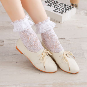 Lace Trim Short Socks Spring Autumn Hollow out Korean Style Ladylike Knitted Flower Princess Pile Socks Womens Underwear