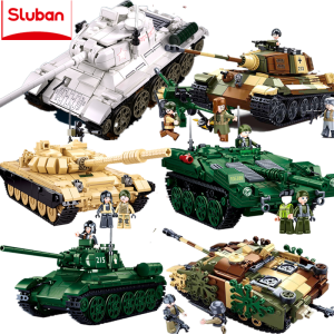 Sluban | Military Challenger Leopard Panther Heavy Main Battle Tank Soldier Building Blocks Plastic Model Bricks Army Toys for Children