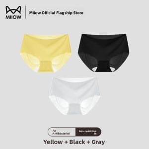 Miiow | Cat Woman Ice Silk Seamless Ladies Silk Antibacterial Mid Waist Briefs Summer Thin Triangle Shorts Comfortable Underwear
