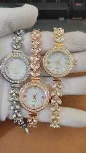 Jam Tangan Wanita Bulat Serut Mewah Stainless Steel Strap Rantai Diamond Fashion Cantik