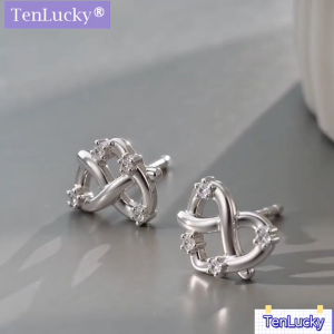 TenLucky S925 Sterling Silver Love Stud Earrings for Women Fashion Korean Style Jewelry Womens Earrings