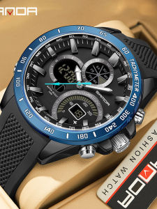 SANDA Mens Quartz Watch Electronic Waterproof Steel Core Multi-Function Casual Style round Dial Mineral Glass Mirror