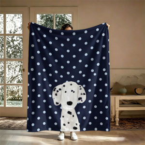 Dalmatian Navy Polka Dots Flannel Blanket Perfect for Sofa Office Bed Travel Sleep Read Relax Camping Four Season Use