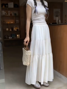 Korean Style High-Waist A-Line Fishtail Shape Pleated Long Skirt For Women