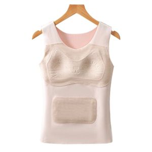 Teenage Girls Thermal Vest Womens Integrated Vest with Chest Pad Two-Stage Seamless Winter Underwear M Polyester Spandex