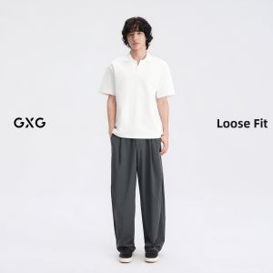 GXG | Letter Brushed Texture V-neck Polo Shirt Short Sleeve