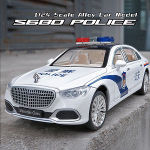 1:24 Scale Maybach S680 Police Alloy Car Model Diecast Car Sound Light Car Lovers Collection Kids Birthday Gift Metal Boys Toys