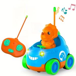 Dinosaur RC Car for Toddlers with Lights & Music Cartoon Electric Toy Vehicle - 2CH Gift for Kids Birthday Christmas