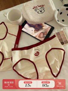 Mens Cotton Underwear Antimicrobial Red Color Triangle Panties Low Waist Design Pure Cotton Fabric Youth Suitable